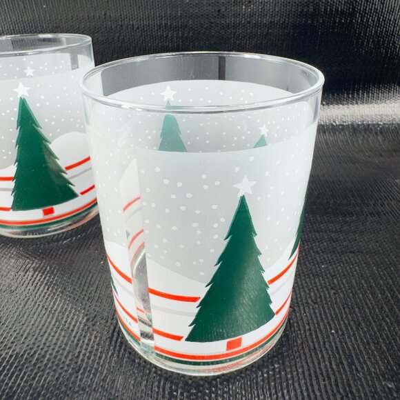 Vintage Culver Made In USA Glassware Cups Lowball Glasses Tumblers Set 3 Trees - Picture 3 of 11